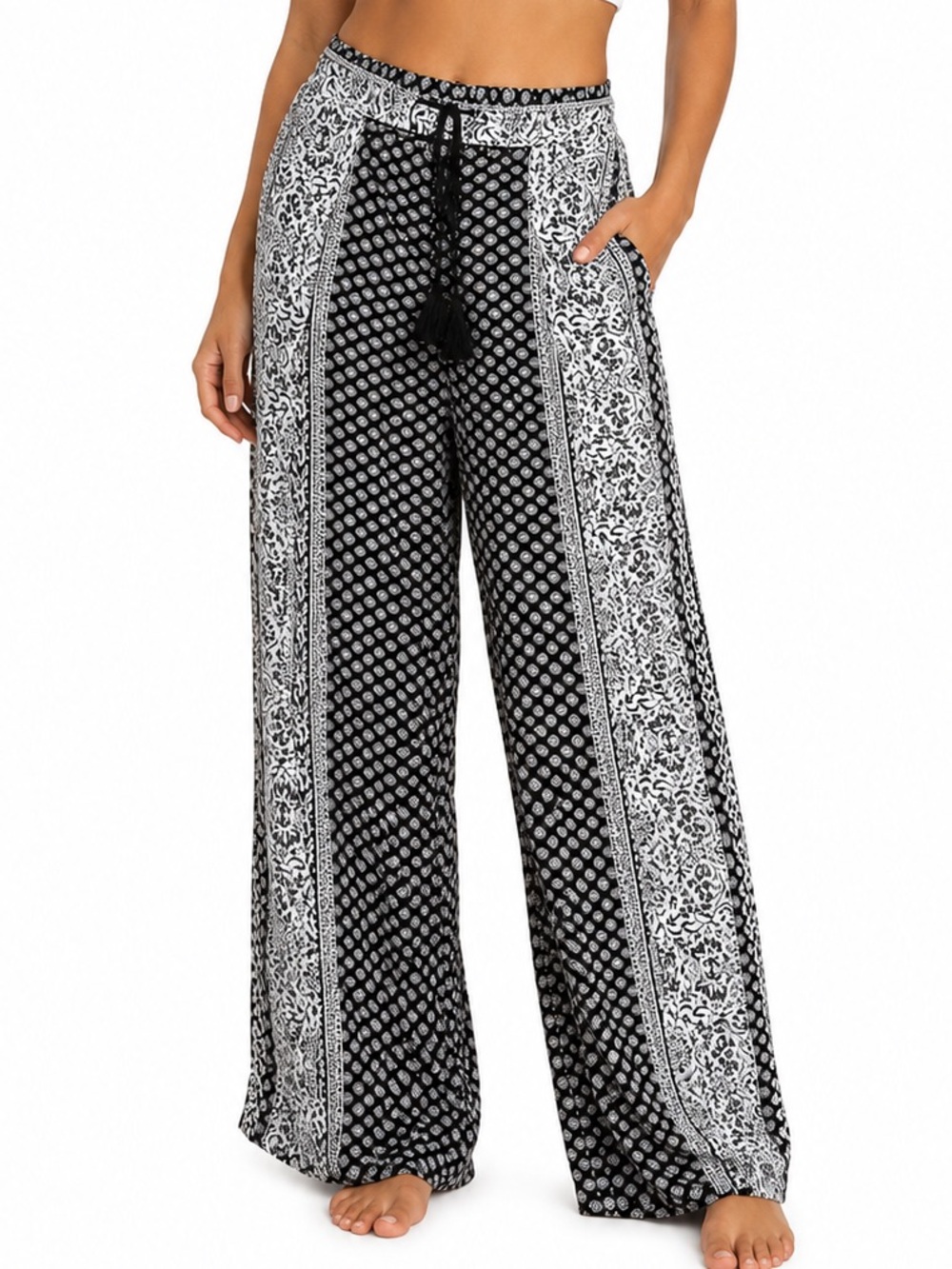BeBop Black and White Printed Wide-Leg Pants